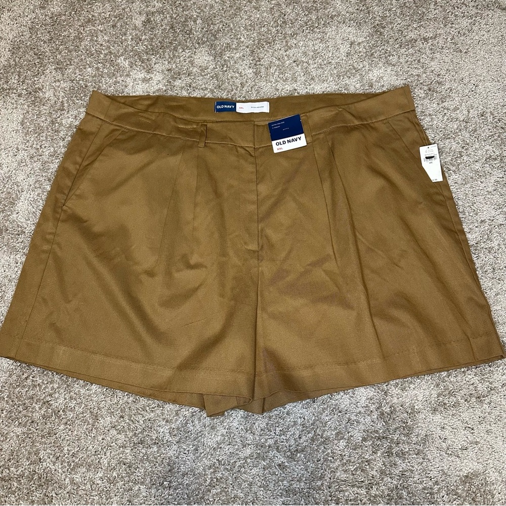 Brown High Waist Trouser Shorts, XXL